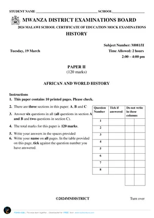 2024 Mwanza Cluster MSCE History Paper II Mock - Preview