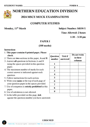 2024 NED MSCE Computer Mock Paper - Preview