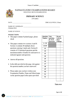 2024 Nansato Zone PSLCE Primary Science Mock - Preview