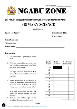 2024 Ngabu Zone PSLCE Primary Science Mock - Preview