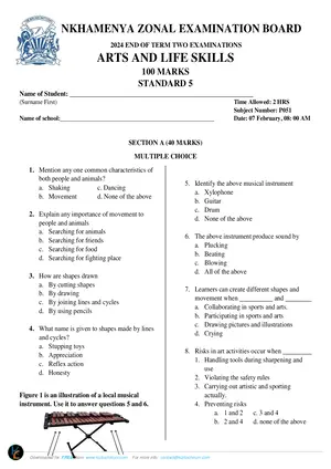 2024 Nkhamenya Standard 5 Term 2 Arts and Life Skills Past Paper - Preview