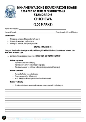 2024 Nkhamenya Standard 6 Term 2 Chichewa Past Paper - Preview