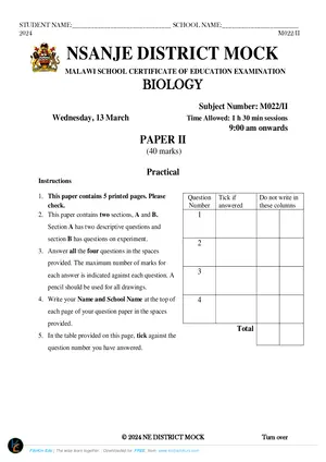 2024 Nsanje MSCE Biology Paper II - Preview
