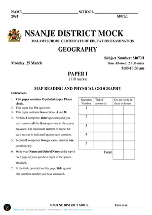 2024 Nsanje MSCE Geography Paper I Mock - Preview