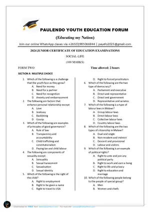 2024 PAYEFO Form 2 Social and Life Skills Mock Paper - Preview