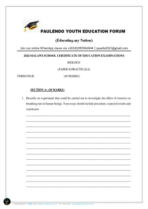2024 Payefo MSCE Biology Paper II Practicals Form 4 - Preview