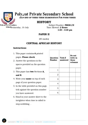 2024 Polysat History Form 3 Term 3 - Preview
