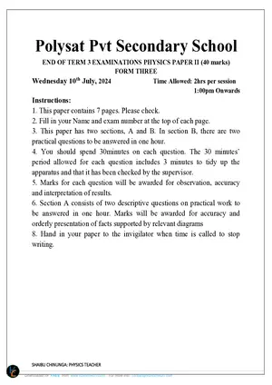 2024 Polysat Physics Paper 2 Form 3 - Preview