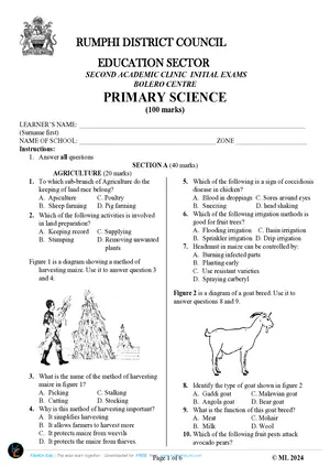 2024 Rumphi District PSLCE Primary Science Mock - Preview