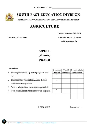 2024 SEED MSCE Agriculture Paper II Mock with Answers - Preview