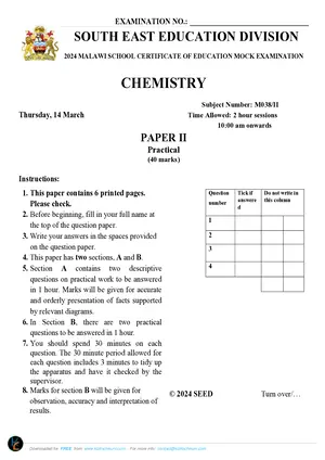 2024 SEED MSCE Chemistry Paper II Mock with Answers - Preview