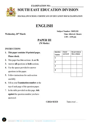 2024 SEED MSCE English Paper III Mock with Answers - Preview