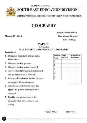 2024 SEED MSCE Geography Paper I Mock with Answers - Preview