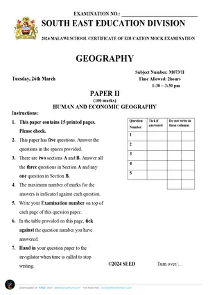 2024 SEED MSCE Geography Paper II Mock with Answers - Preview