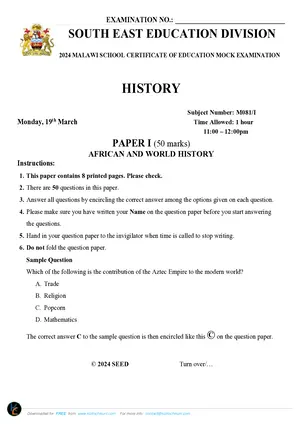 2024 SEED MSCE History Paper I Mock with Answers - Preview