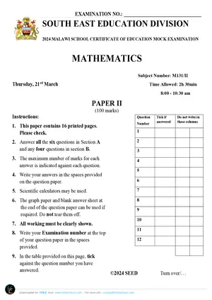 2024 SEED MSCE Mathematics Paper II Mock with Answers - Preview
