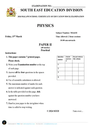 2024 SEED MSCE Physics Paper II Mock with Answers - Preview
