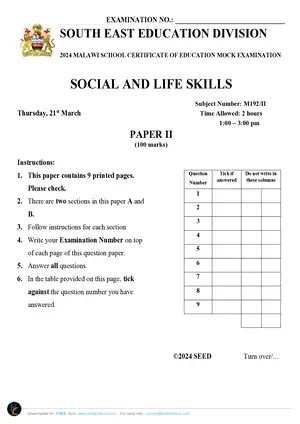 2024 SEED MSCE Social and Life Skills Paper II Mock with Answers - Preview