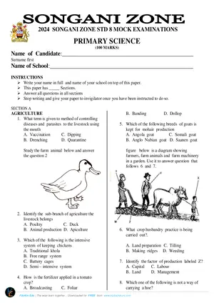 2024 Songani Zone PSLCE Primary Science Mock - Preview