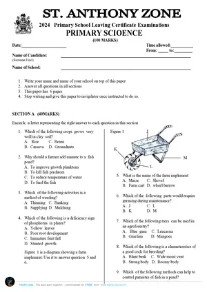 2024 St Anthony PSLCE Standard 8 Primary Science Mock - Preview