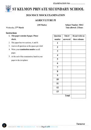 2024 St Kelmon MSCE Agriculture Paper I - Preview