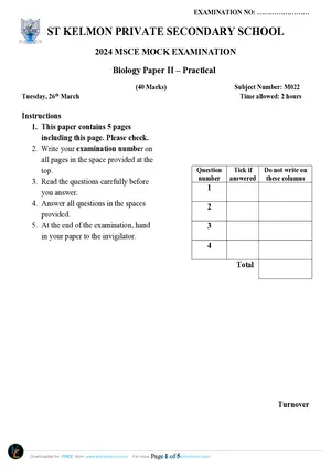 2024 St Kelmon MSCE Biology Paper II - Preview