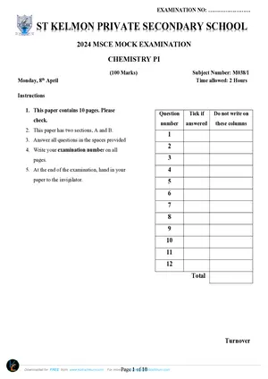2024 St Kelmon MSCE Chemistry Paper I - Preview