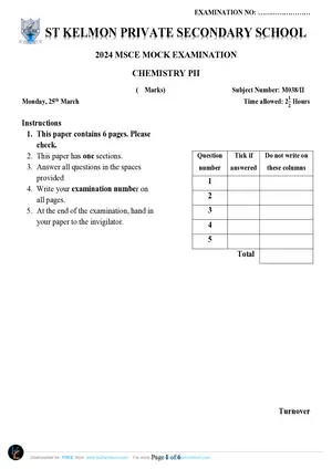 2024 St Kelmon MSCE Chemistry Paper II - Preview