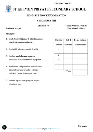 2024 St Kelmon MSCE Chichewa Paper III - Preview