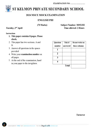 2024 St Kelmon MSCE English Paper III - Preview