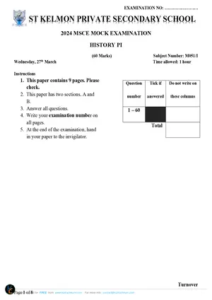 2024 St Kelmon MSCE History Paper I - Preview