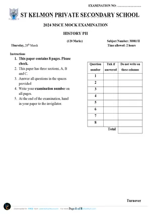 2024 St Kelmon MSCE History Paper II - Preview
