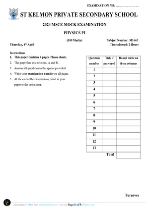 2024 St Kelmon MSCE Physics Paper I - Preview