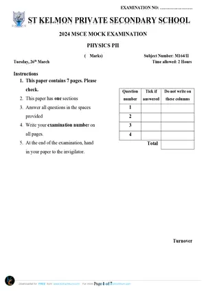 2024 St Kelmon MSCE Physics Paper II - Preview