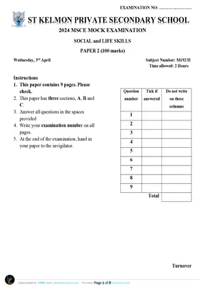 2024 St Kelmon MSCE Social Studies Paper I - Preview