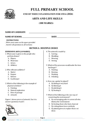 2024 Standard 6 Term 3 Arts and Life Skills Past Paper - Preview