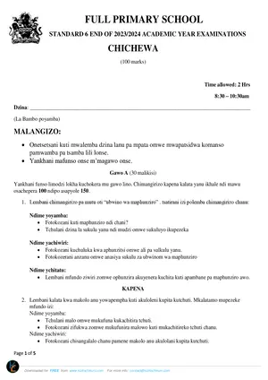 2024 Standard 6 Term 3 Chichewa Past Paper - Preview