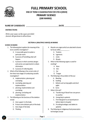 2024 Standard 6 Term 3 Primary Science Past Paper - Preview