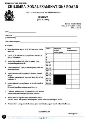 2024 Standard 7 Chilumba Zone Term 3 Chichewa Past Paper - Preview