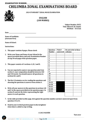 2024 Standard 7 Chilumba Zone Term 3 English Past Paper - Preview