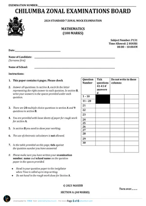 2024 Standard 7 Chilumba Zone Term 3 Mathematics Past Paper - Preview
