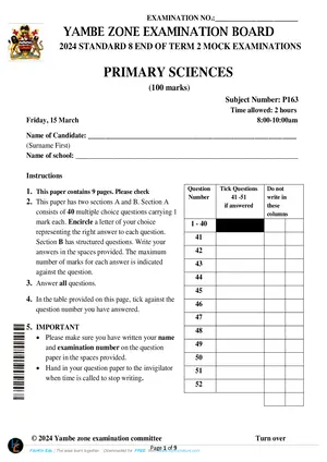 2024 Yambe Zone Standard 8 Primary Science Mock - Preview