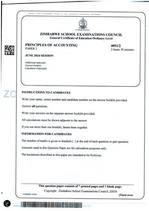 2024 ZimSEC GCE O-Level Accounts Paper 2 June - Preview