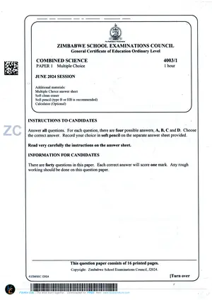 2024 ZimSEC GCE O-Level Combined Science Paper 1 June Session - Preview
