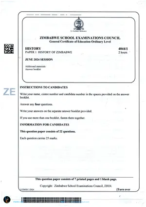 2024 ZimSEC GCE O-Level History Paper 1 (History of Zimbabwe) June - Preview