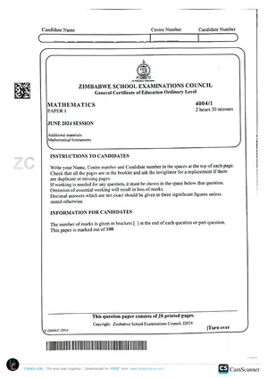 2024 ZimSEC GCE O-Level Mathematics Paper 1 June Session Examination - Preview