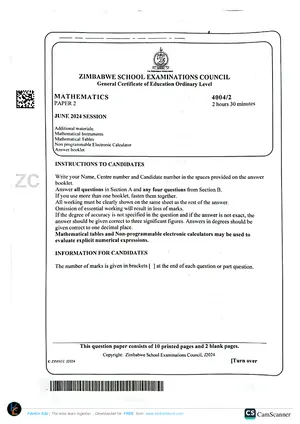 2024 ZimSEC GCE O-Level Mathematics Paper 2 June Session Examination - Preview