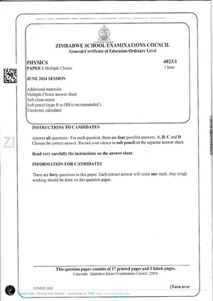 2024 ZimSEC GCE O-Level Physics Paper 1 June - Preview