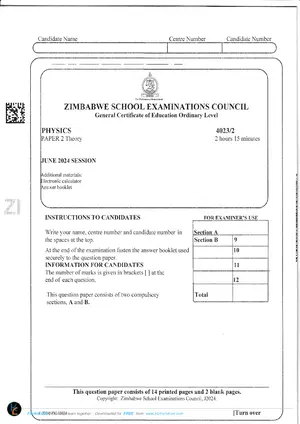 2024 ZimSEC GCE O-Level Physics Paper 2 June Examinations - Preview