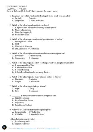 2024 Zolozolo Standard 7 Social Studies Past Paper - Preview
